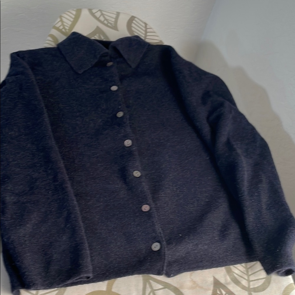 Mercer & Madison 100% Italian Merino Navy Button-Up Cardigan